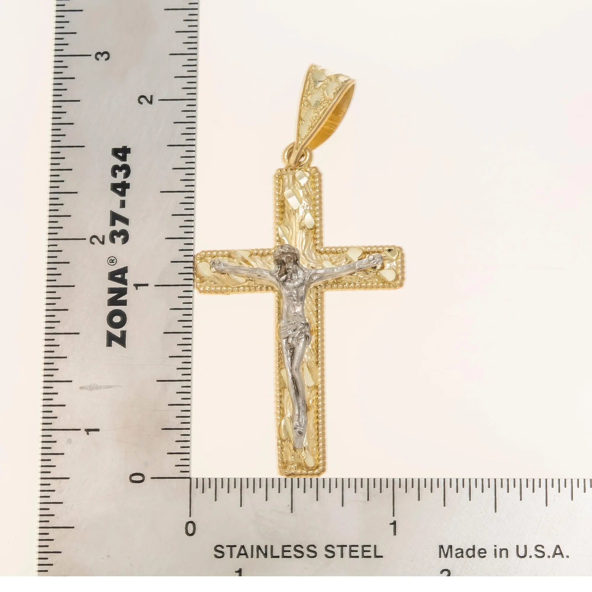 10K GOLD NUGGET TWO TONE CRUCIFIX PENDANT 11.1G