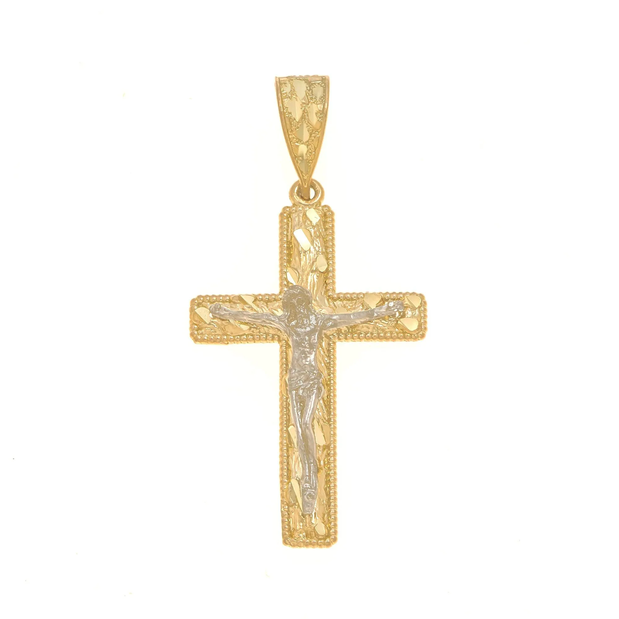 10K GOLD NUGGET TWO TONE CRUCIFIX PENDANT 11.1G