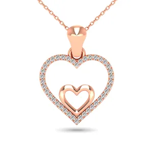 10K Rose Gold 1/10 Ctw Diamond Double Heart Pendant