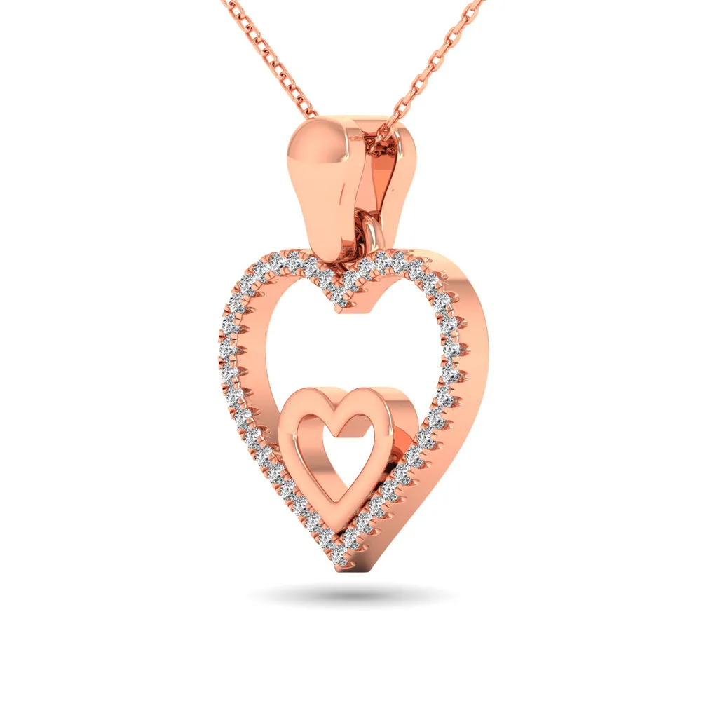 10K Rose Gold 1/10 Ctw Diamond Double Heart Pendant