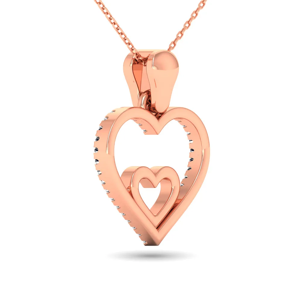 10K Rose Gold 1/10 Ctw Diamond Double Heart Pendant