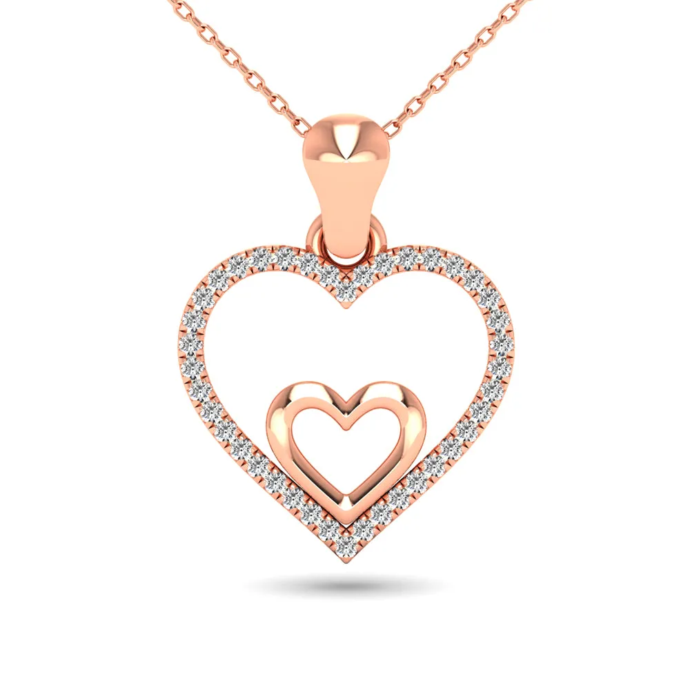 10K Rose Gold 1/10 Ctw Diamond Double Heart Pendant