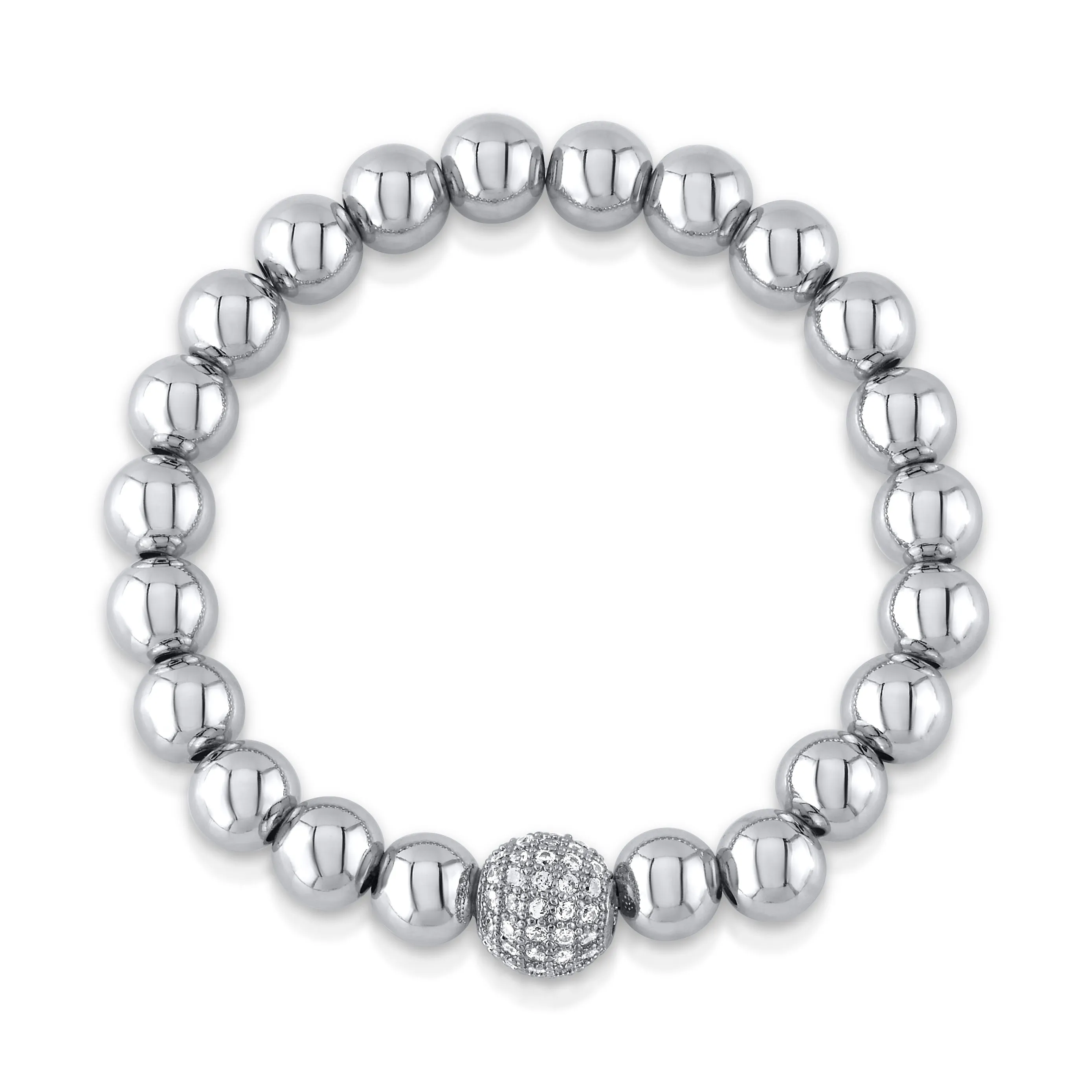 10MM CZ BALL STRETCH BRACELET, SILVER