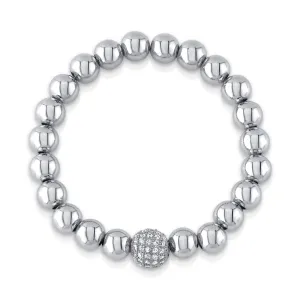 10MM CZ BALL STRETCH BRACELET, SILVER