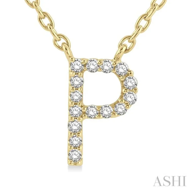 1/20 Ctw Initial 'P' Round Cut Diamond Pendant With Chain in 14K Yellow Gold