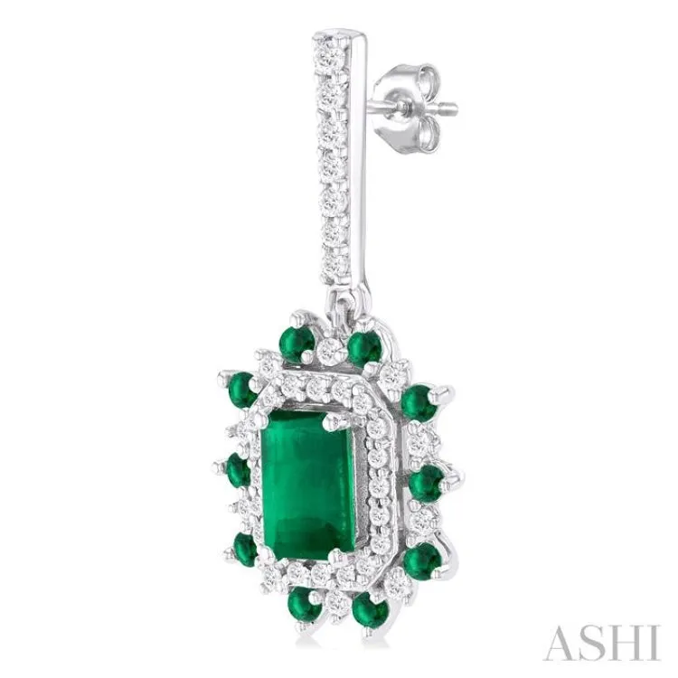 1/3 ctw 5x3 MM & 1.45 MM Emerald and Round Cut Diamond Precious Earring in 14K White Gold