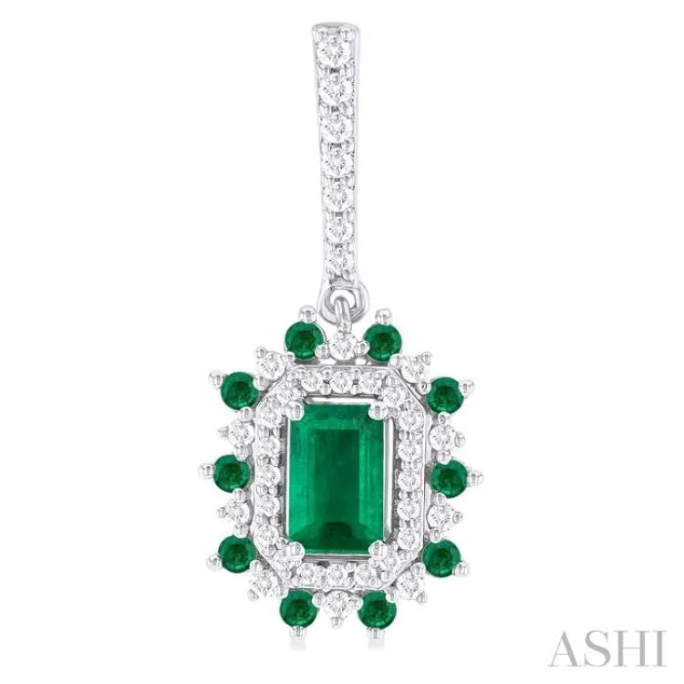 1/3 ctw 5x3 MM & 1.45 MM Emerald and Round Cut Diamond Precious Earring in 14K White Gold