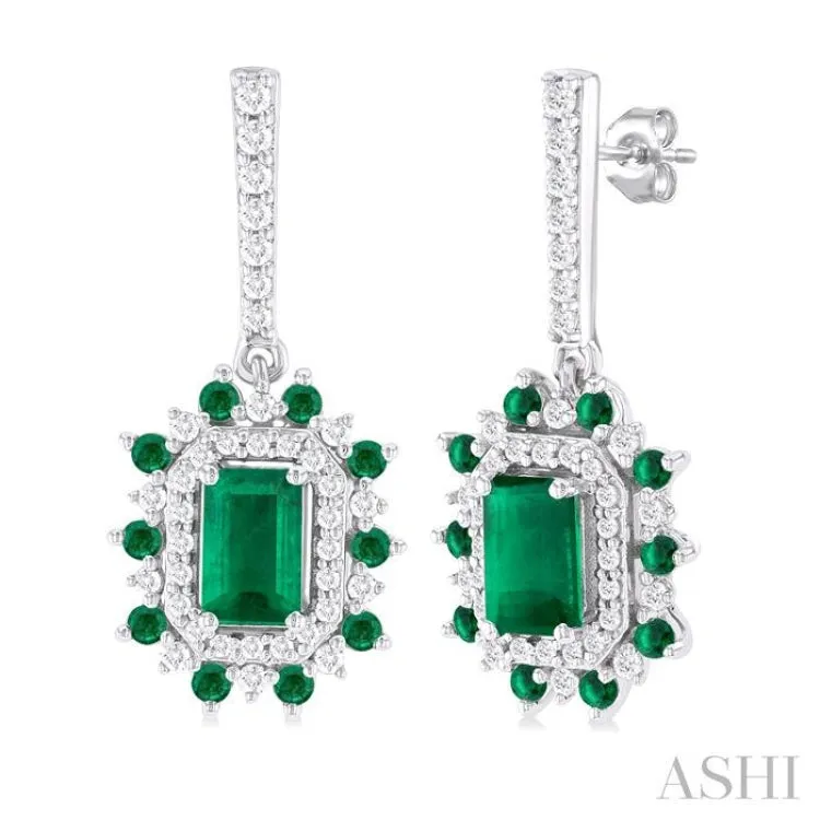 1/3 ctw 5x3 MM & 1.45 MM Emerald and Round Cut Diamond Precious Earring in 14K White Gold