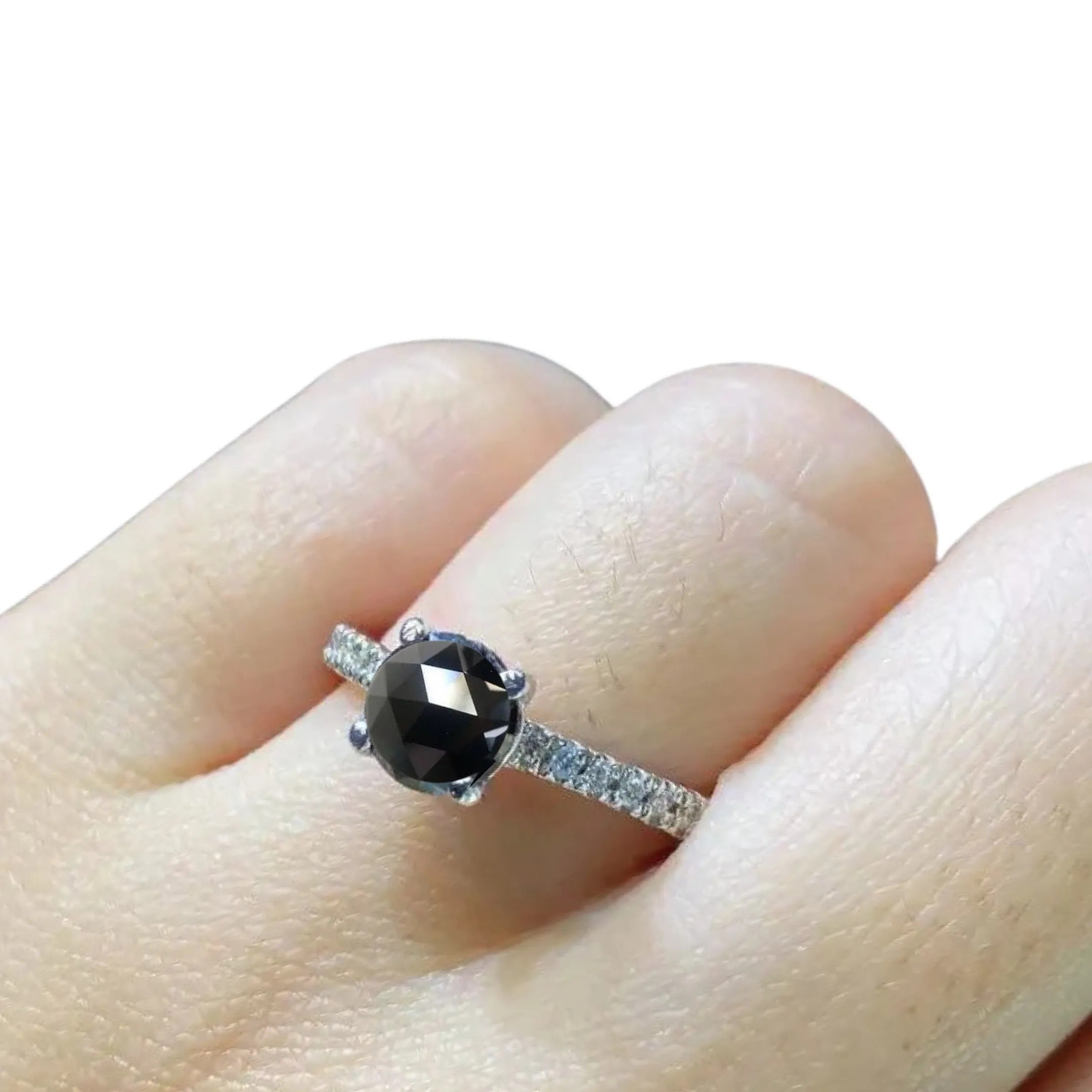 1.31cts Round Solitaire Rosecut Black Colored Diamond Engagement Ring 18kt