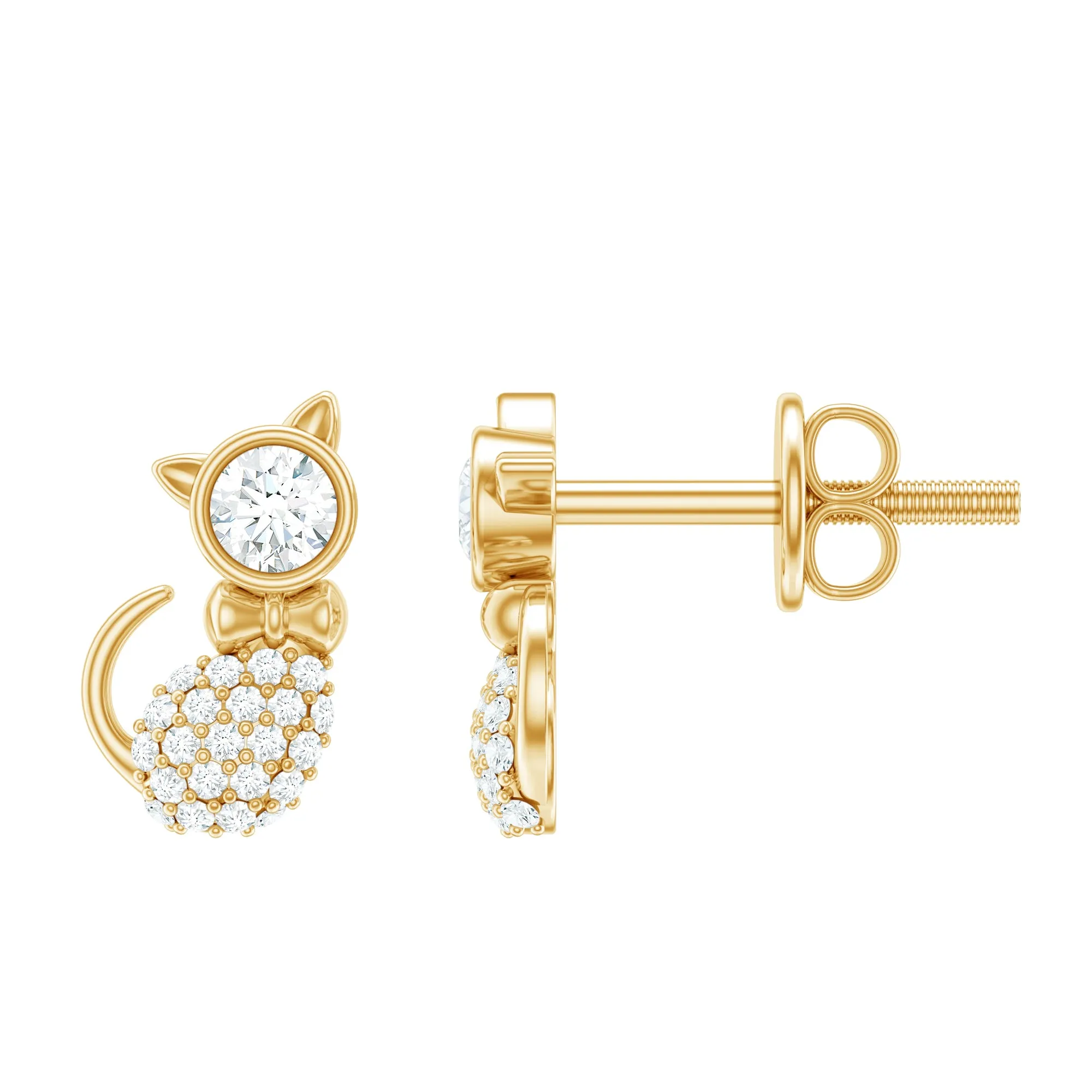 1/4 CT Diamond Cat Stud Earrings in Gold