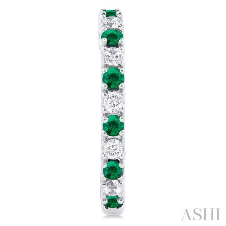 1/4 ctw Petite 1.80 MM Emerald and Round Cut Diamond Precious Fashion Huggies in 10K White Gold