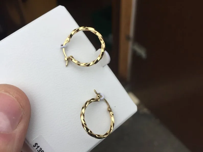 14 K Yellow Gold Twist Hoop Earrings