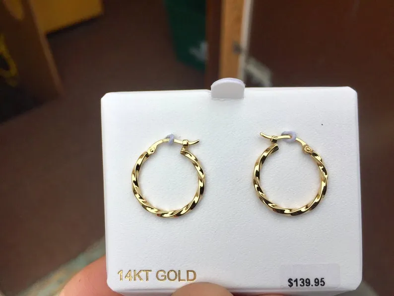 14 K Yellow Gold Twist Hoop Earrings