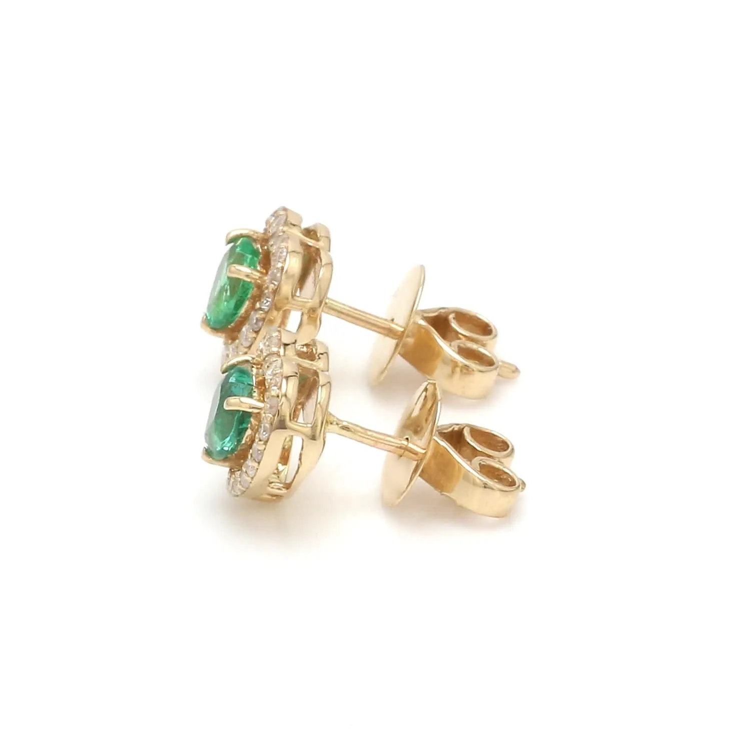 14K & 18K Gold Emerald Heart and Halo Diamond Stud Earrings