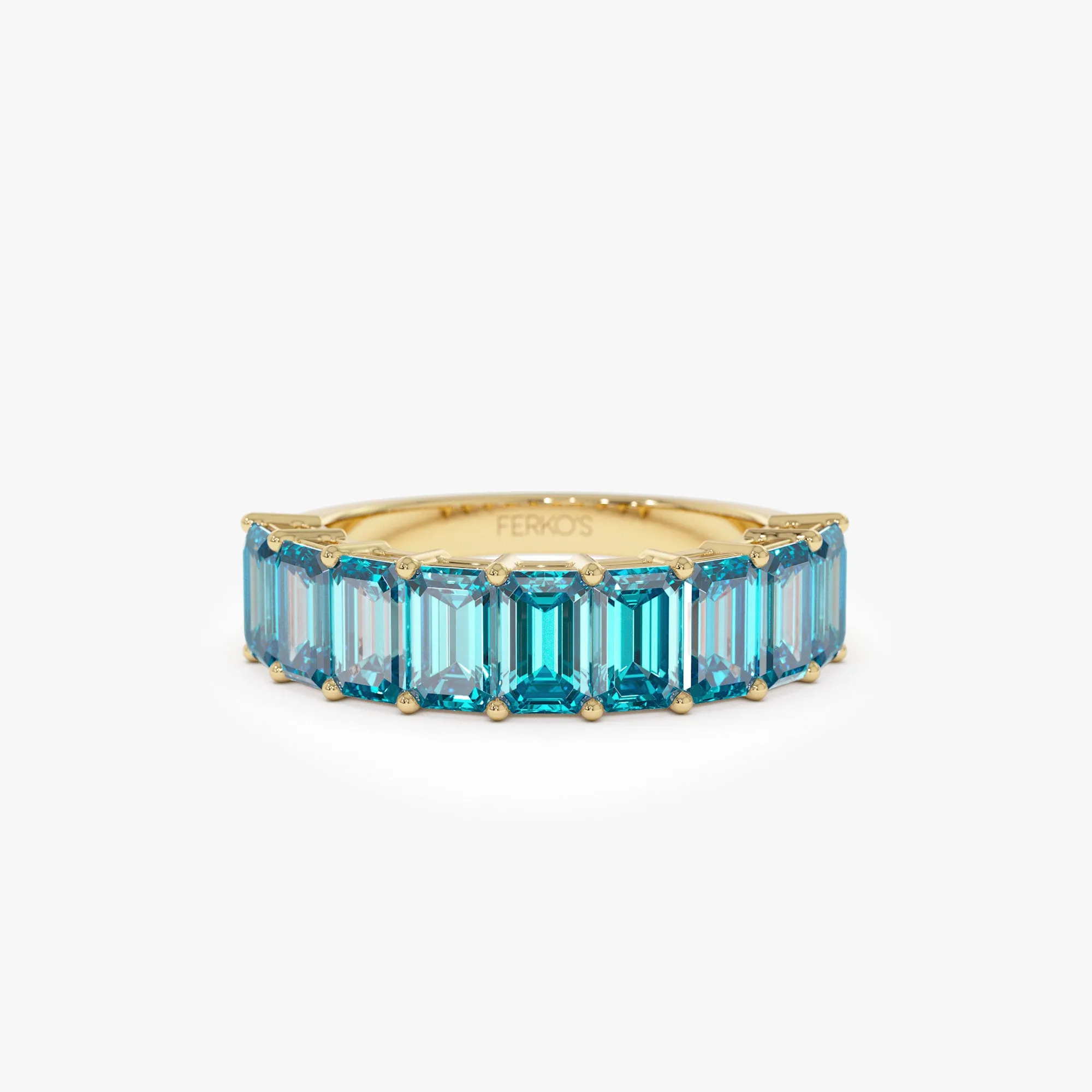 14k Emerald Cut Swiss Blue Topaz Nine Stone Ring 3.00ctw