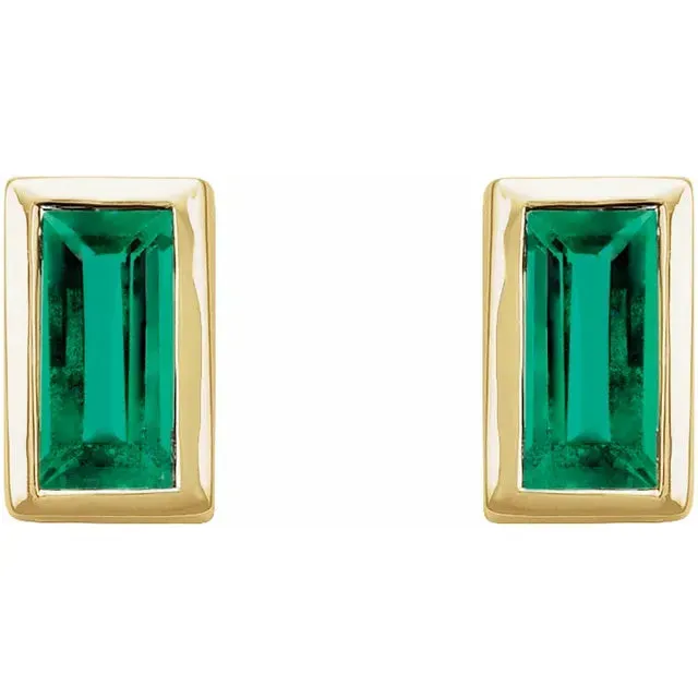 14K Gold 0.26 CTW Natural Emerald Bezel-Set Earrings