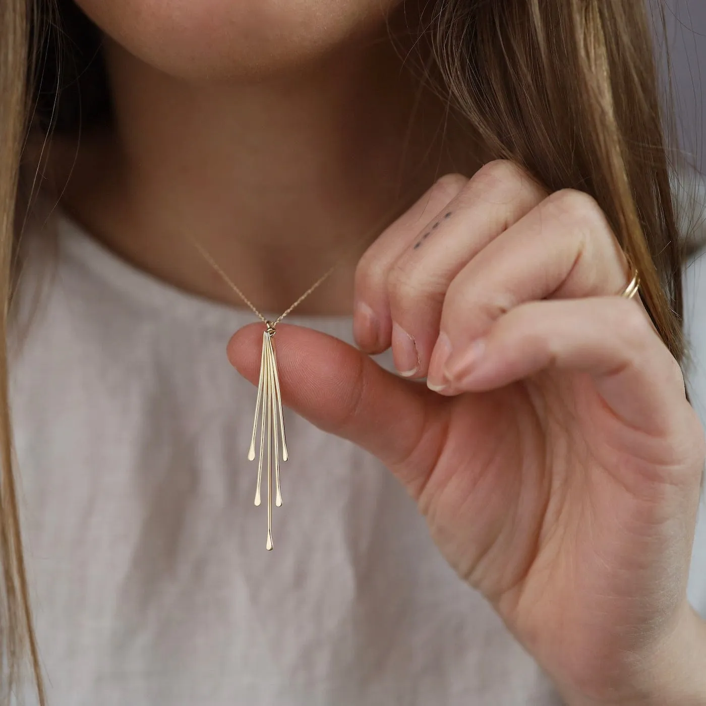 14k Gold Dangling Sticks Necklace