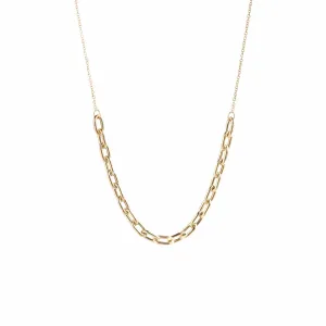 14k Gold Large Square Oval Link Station Necklace