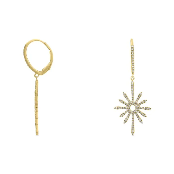 14k Gold Starburst Diamond Drop Earrings