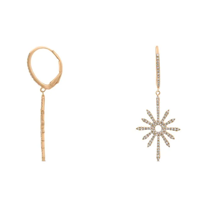 14k Gold Starburst Diamond Drop Earrings