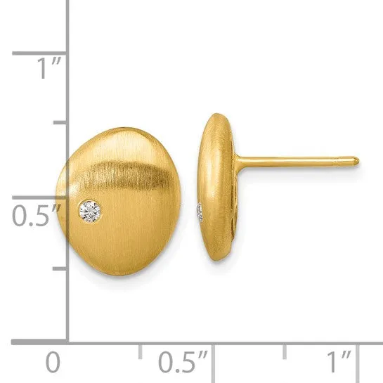 14K Satin Diamond Button Post Earrings