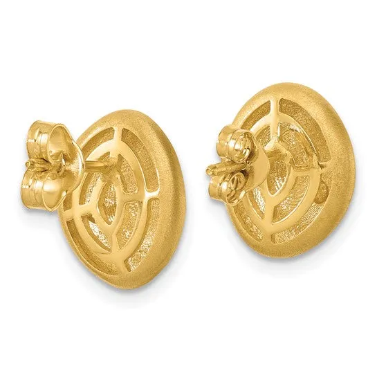 14K Satin Diamond Button Post Earrings