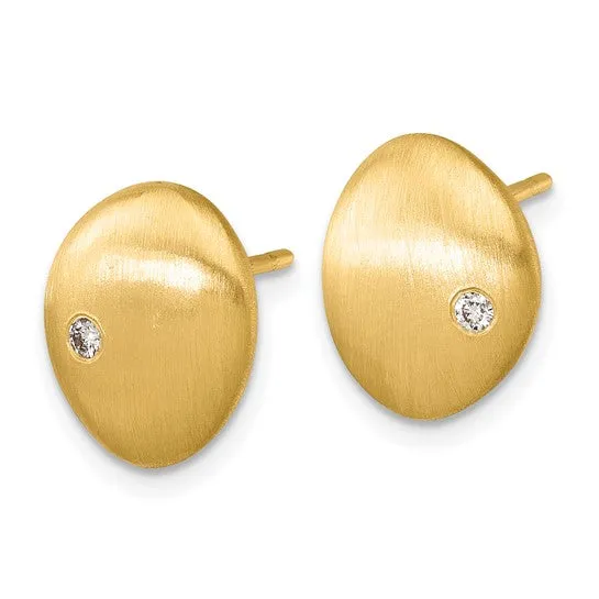 14K Satin Diamond Button Post Earrings