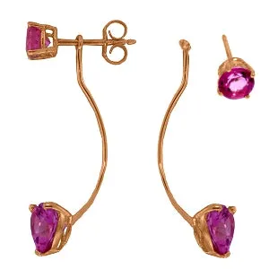 14K Solid Rose Gold Stud & Drops Earrings Natural Pink Topaz Jewelry