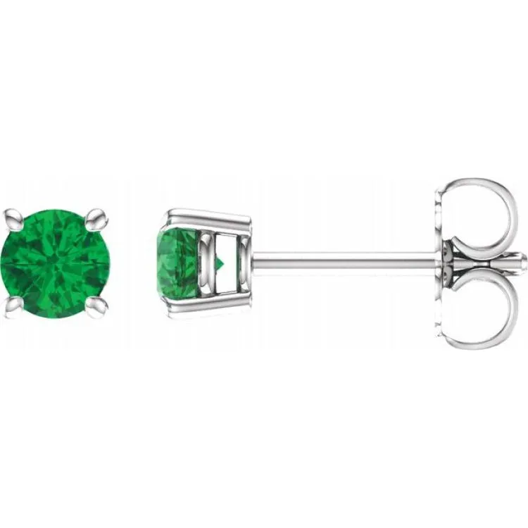 14K White 2.5 mm Lab-Grown Emerald Stud Earrings