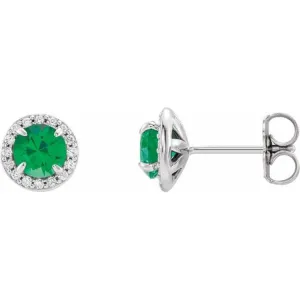 14K White 5 mm Natural Emerald & 1/8 CTW Natural Diamond Earrings