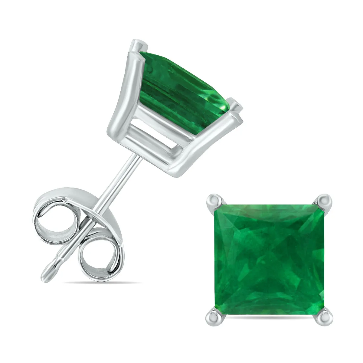 14K White Gold 5Mm Square Emerald Earrings