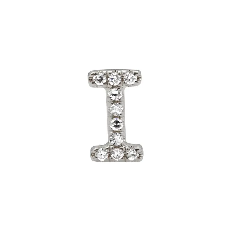 14K White Gold Mini Diamond Initial Earring