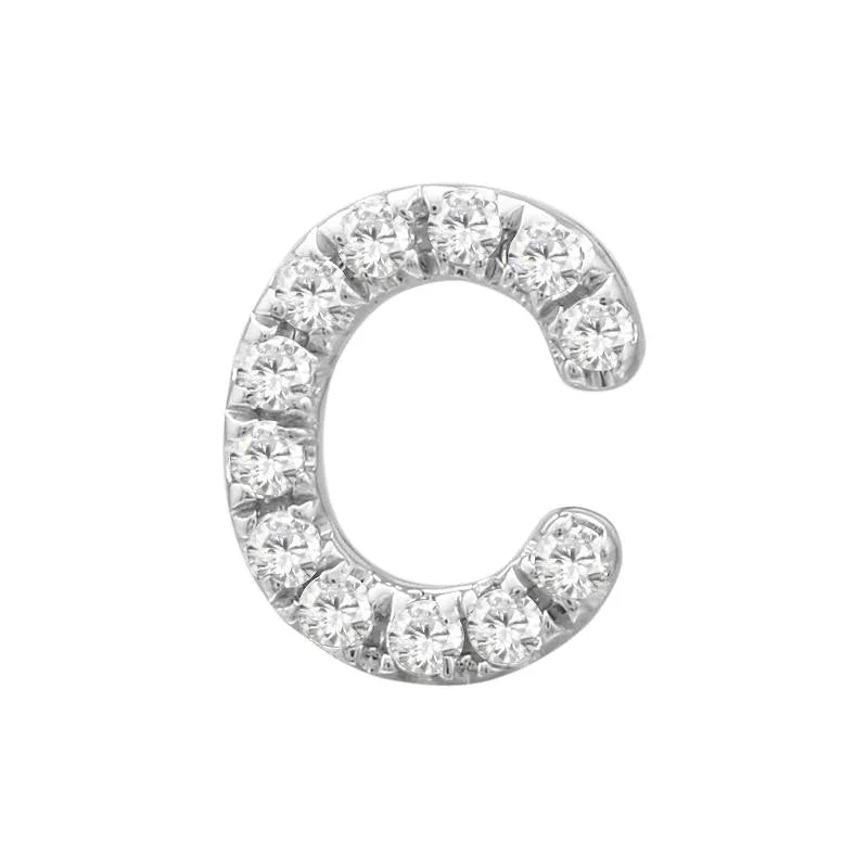 14K White Gold Mini Diamond Initial Earring