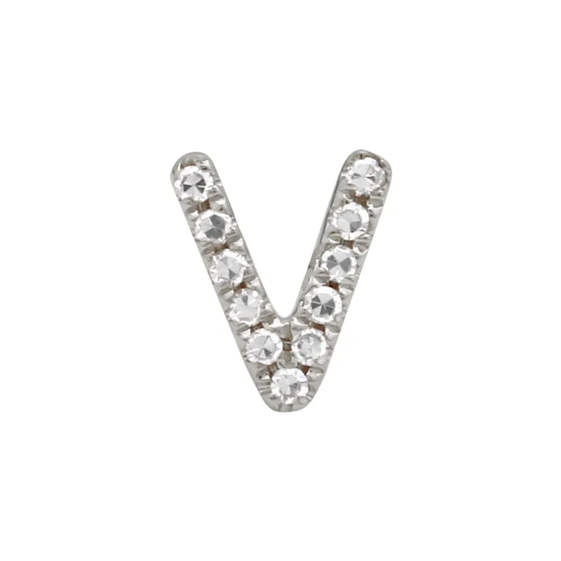 14K White Gold Mini Diamond Initial Earring