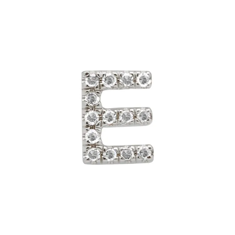 14K White Gold Mini Diamond Initial Earring