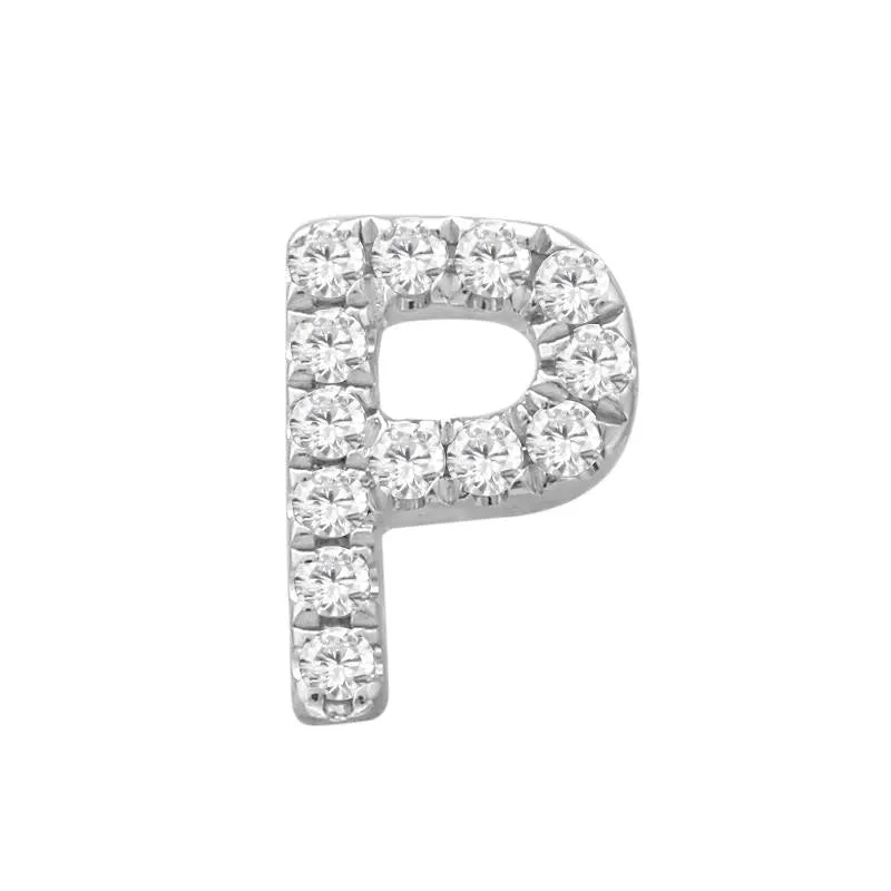 14K White Gold Mini Diamond Initial Earring