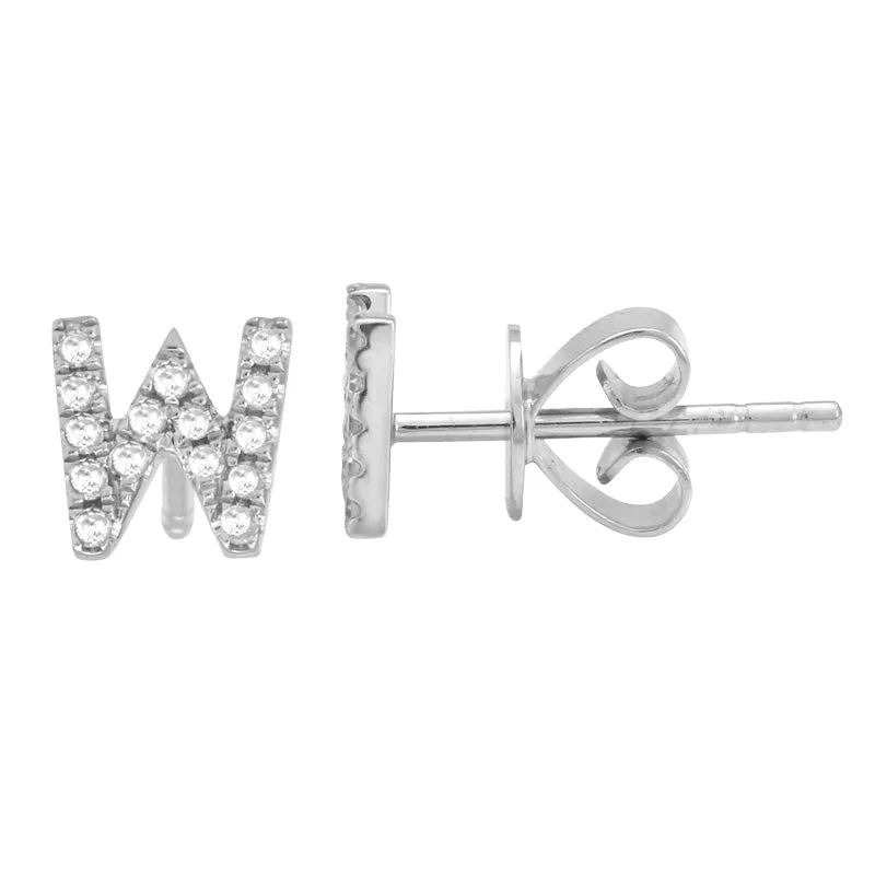 14K White Gold Mini Diamond Initial Earring