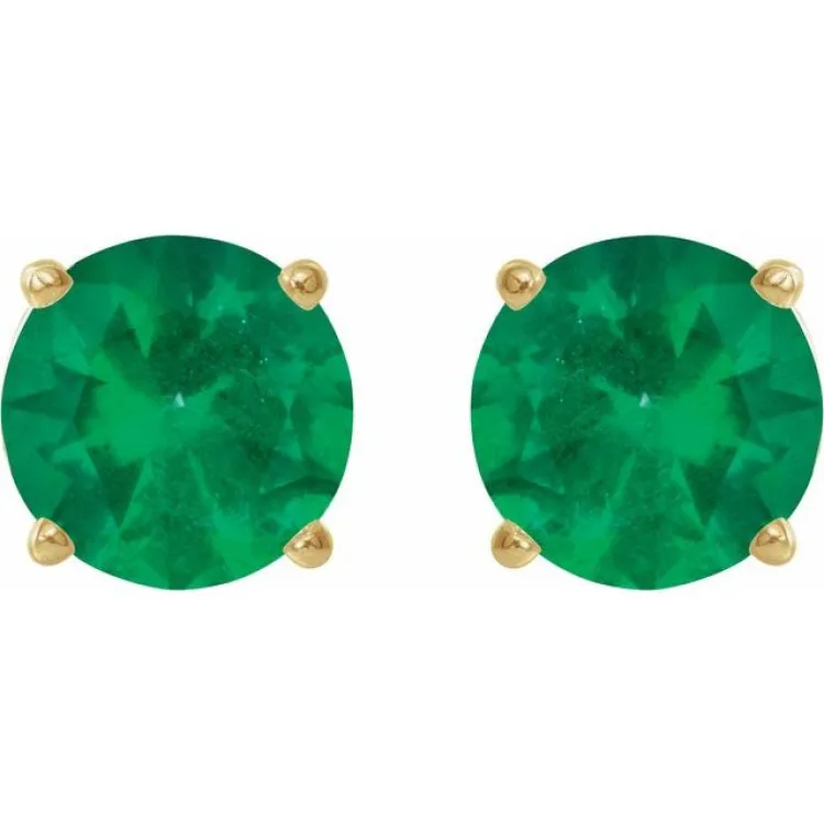 14K Yellow 6 mm Lab-Grown Emerald Stud Earrings