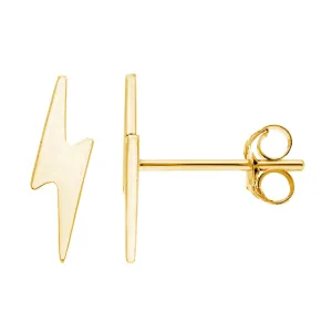 14k Yellow Gold 2.9x10mm Dainty Lightning Bolt Stud Earrings, with Pushback, Women’s, Unisex