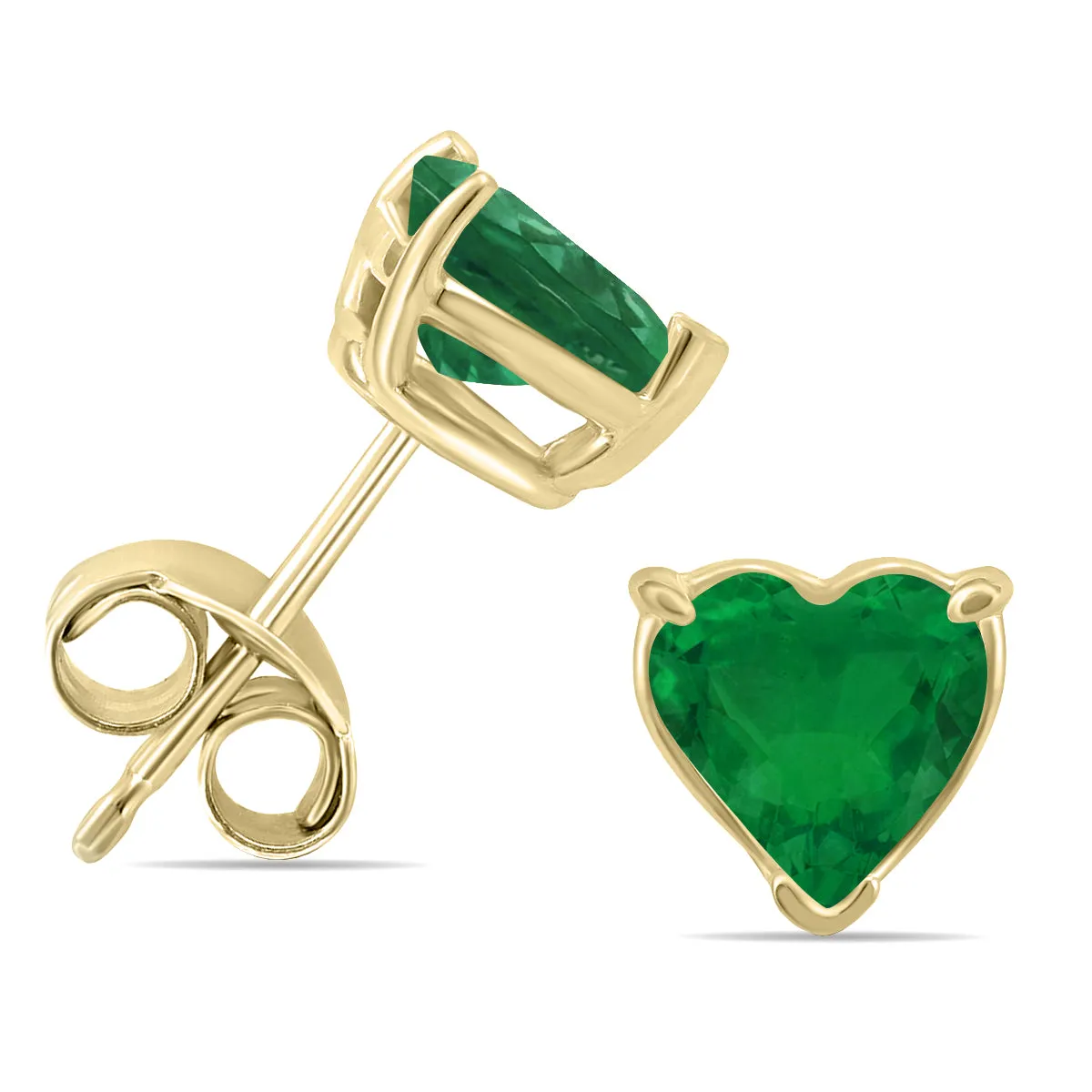 14K Yellow Gold 5Mm Heart Emerald Earrings