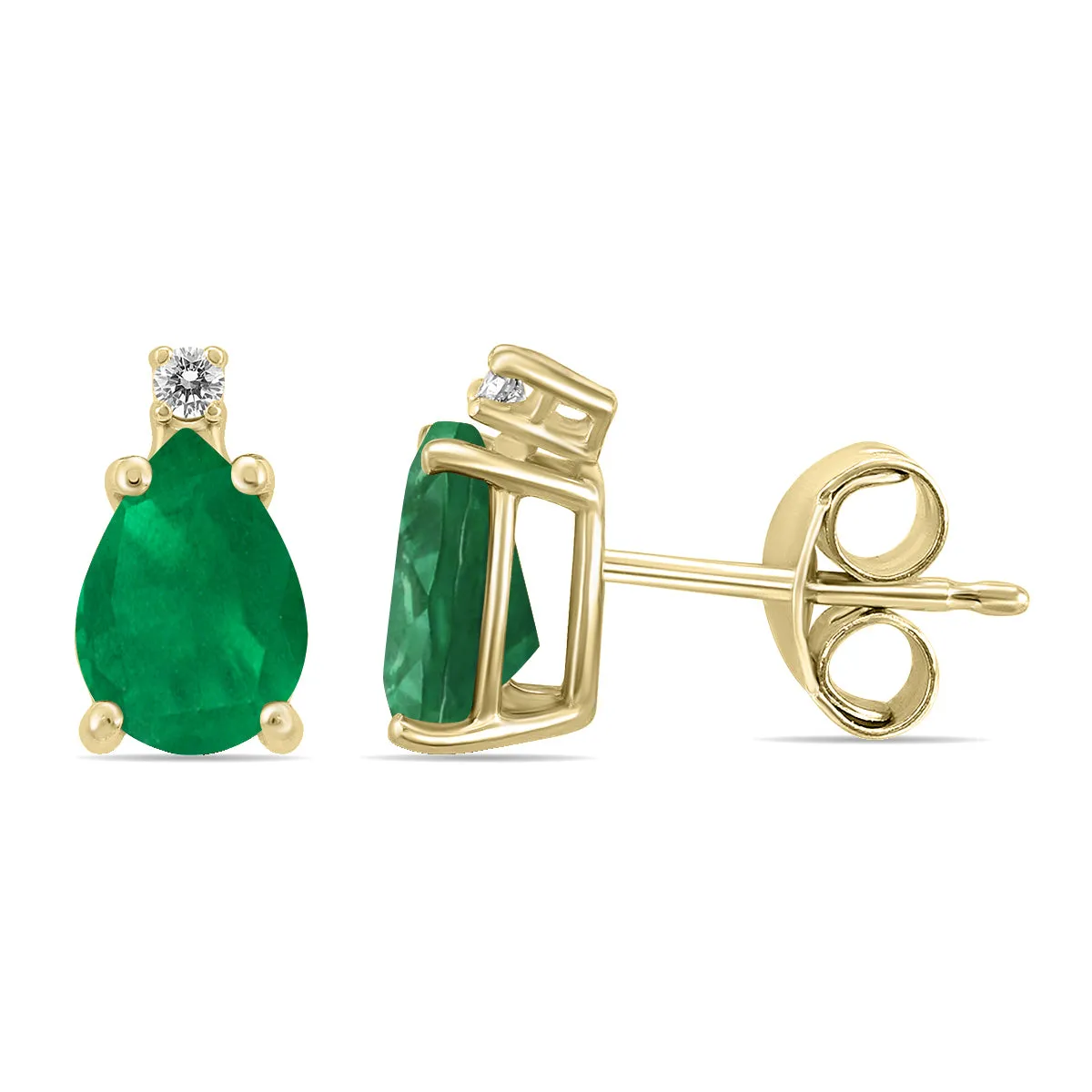 14K Yellow Gold 5X3Mm Pear Emerald And Diamond Earrings