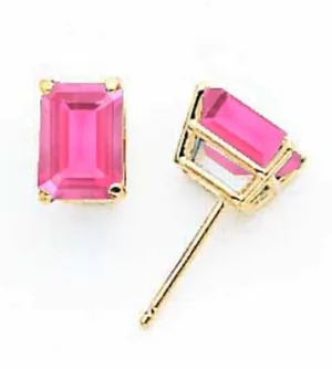 14k Yellow Gold Emerald Cut Pink Tourmaline Earrin