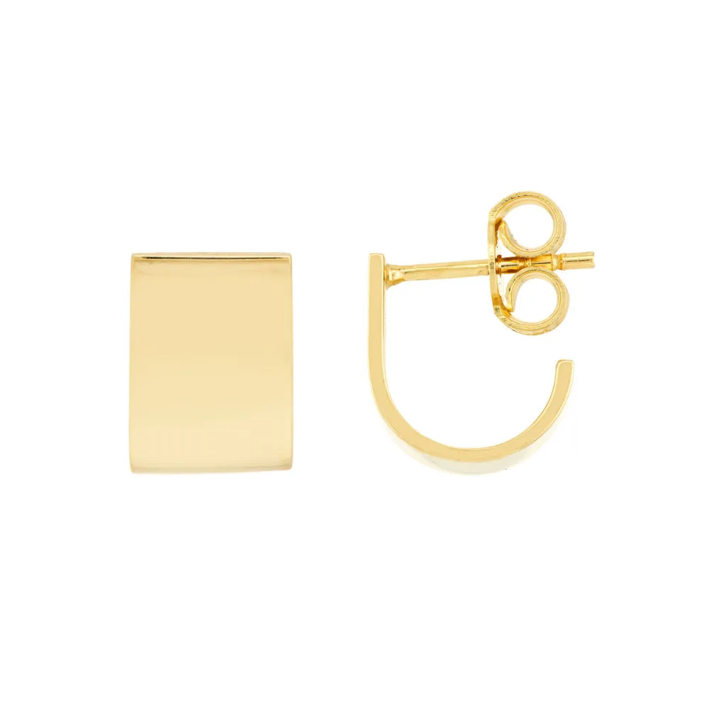 14k Yellow Gold J Hoop Huggie Earrings