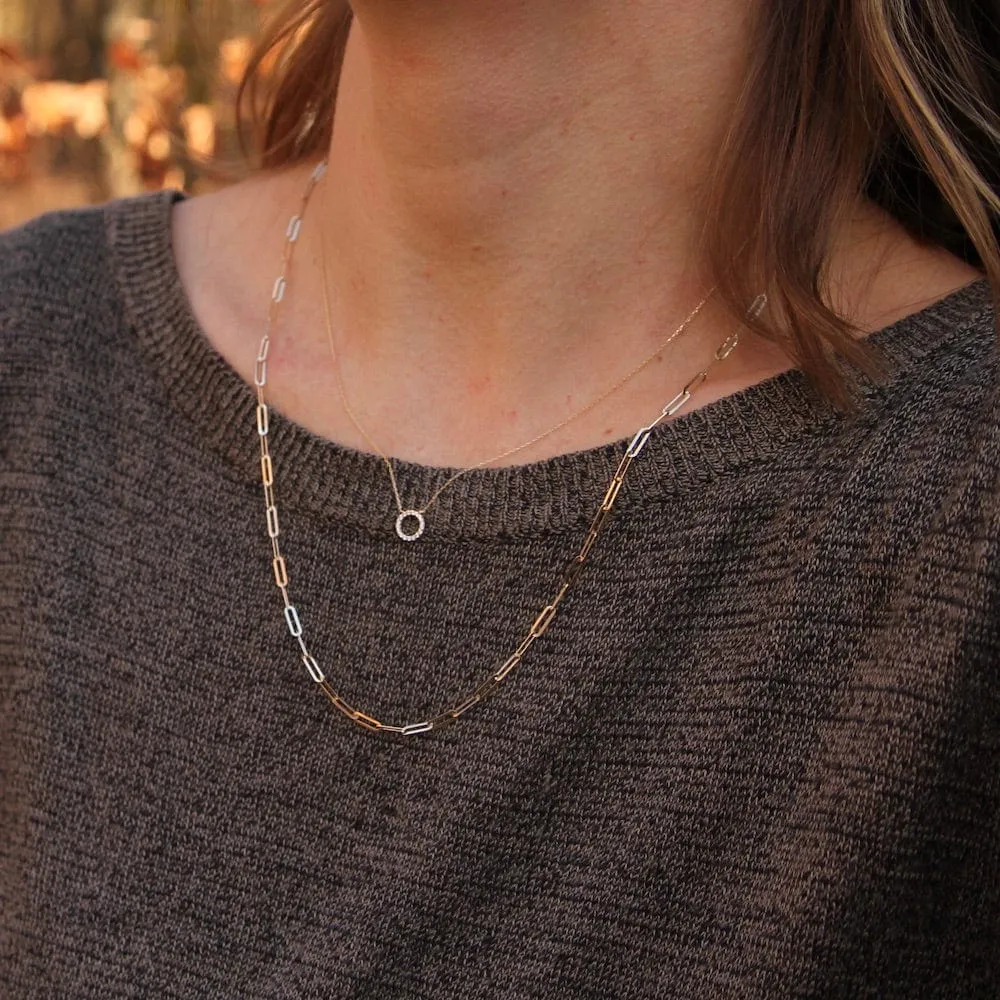 14K Yellow Gold Mini Long Paperclip Chain Necklace