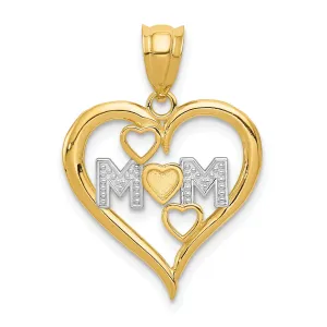 14k Yellow Gold Solid D.C Polished Finish Mom in Triple Heart in Heart Design Pendant