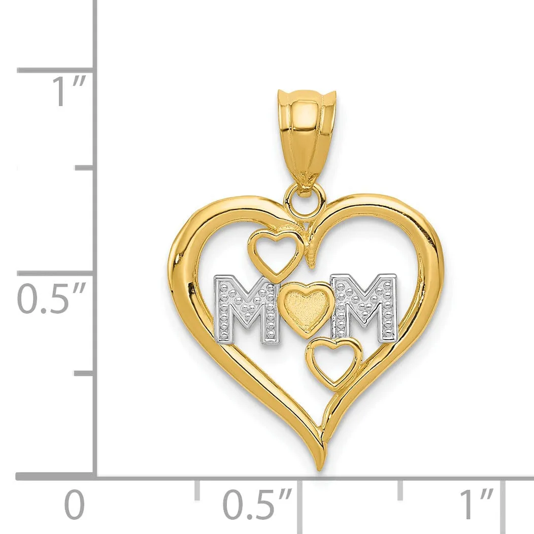 14k Yellow Gold Solid D.C Polished Finish Mom in Triple Heart in Heart Design Pendant