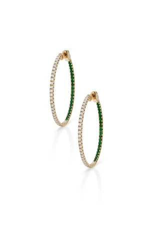 14KY Diamond and Emerald Front and Back Hoops