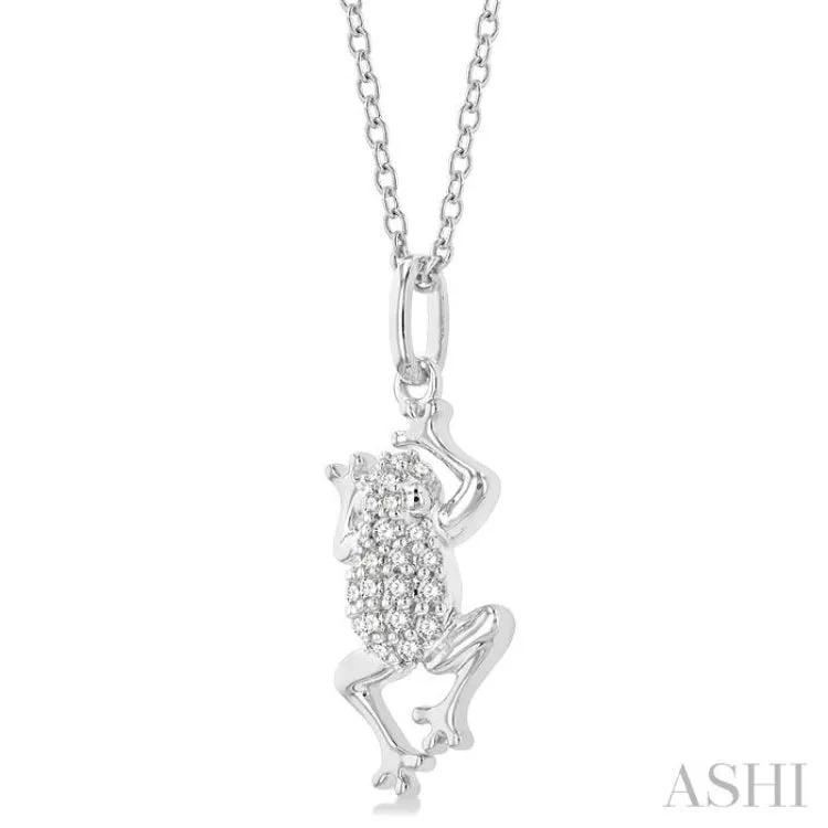 1/6 ctw Amphibian Petite Frog Round Cut Diamond Fashion Pendant With Chain in 10K White Gold