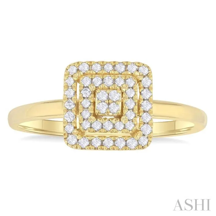 1/6 Ctw Double Halo Square Shape Petite Round Cut Diamond Fashion Ring in 10K Yellow Gold