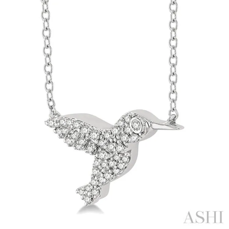 1/6 ctw Petite Hummingbird Round Cut Diamond Fashion Pendant With Chain in 10K White Gold